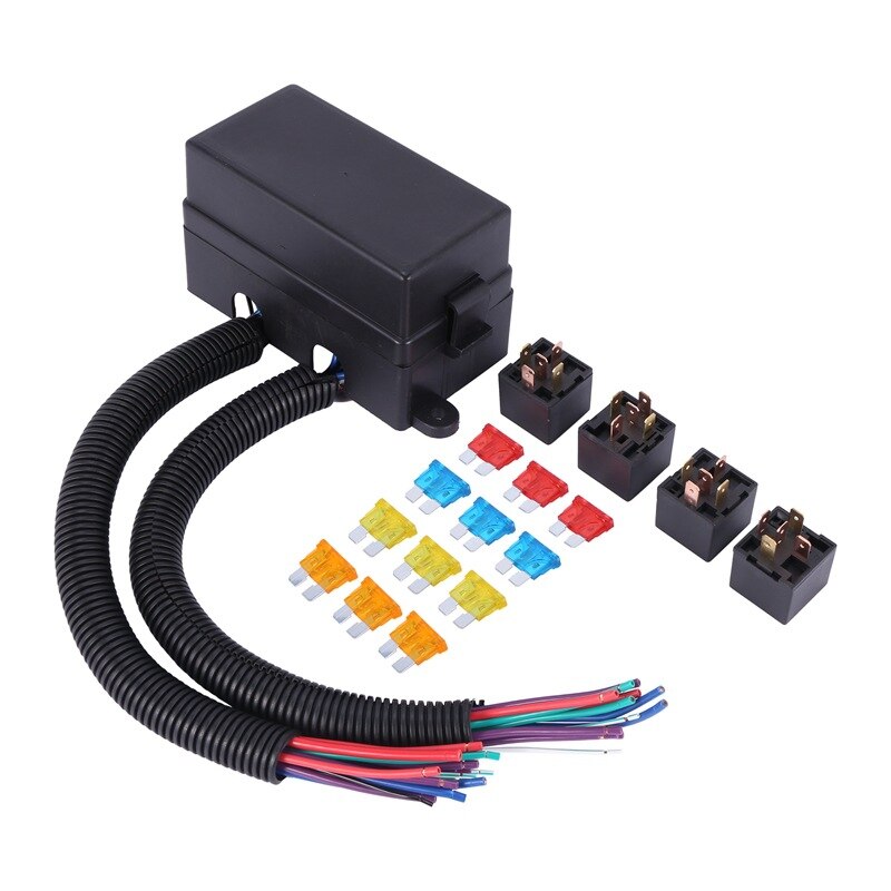 Porte-fusible-lame-12-voies-12V-24V-avec-bornes-pelle-et-Fuse-4PCS-relais-5-broches