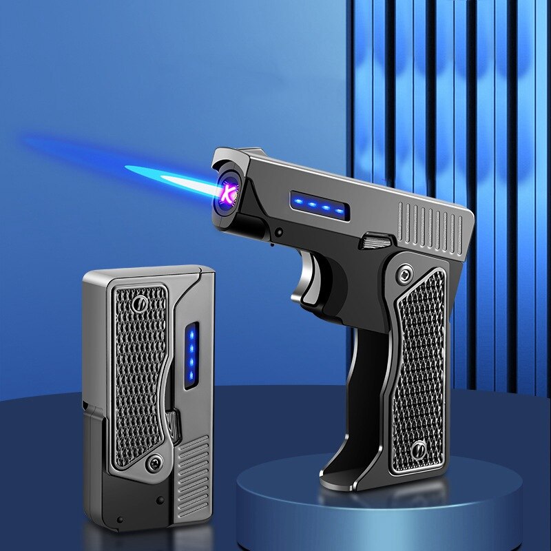 Jet-Gas-Torch-Gun-Briquet-Pistolet-M-tal-Coupe-Vent-lectrique-Plasma-Rechargeable-Usb-Double-Arc