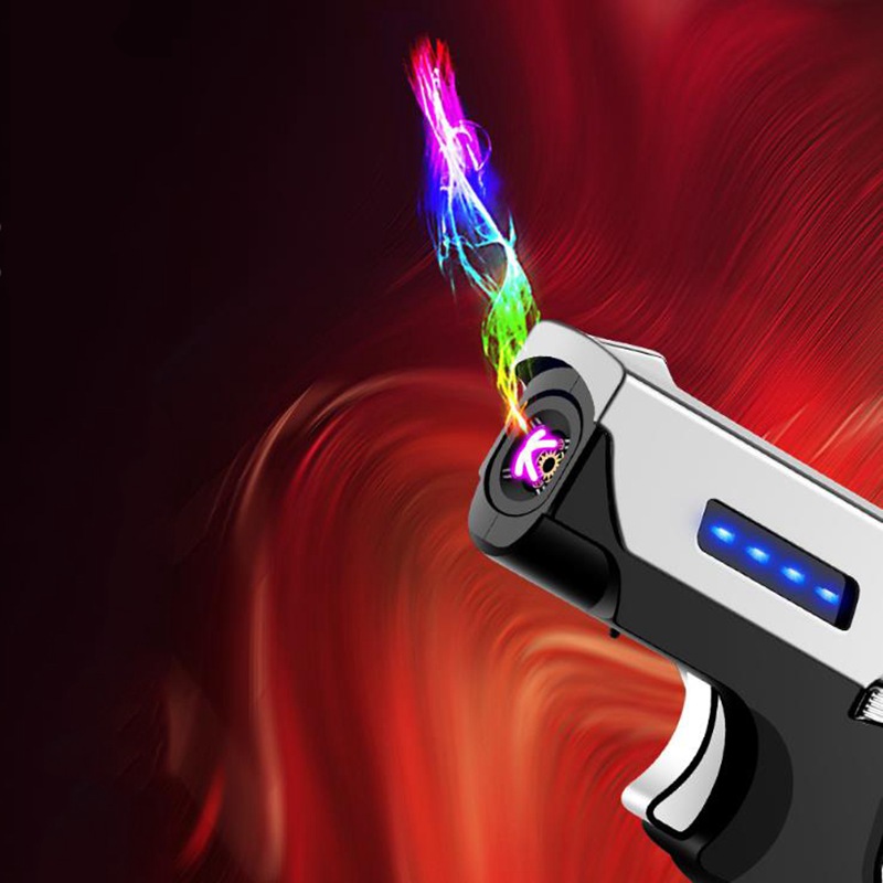 Jet-Gas-Torch-Gun-Briquet-Pistolet-M-tal-Coupe-Vent-lectrique-Plasma-Rechargeable-Usb-Double-Arc