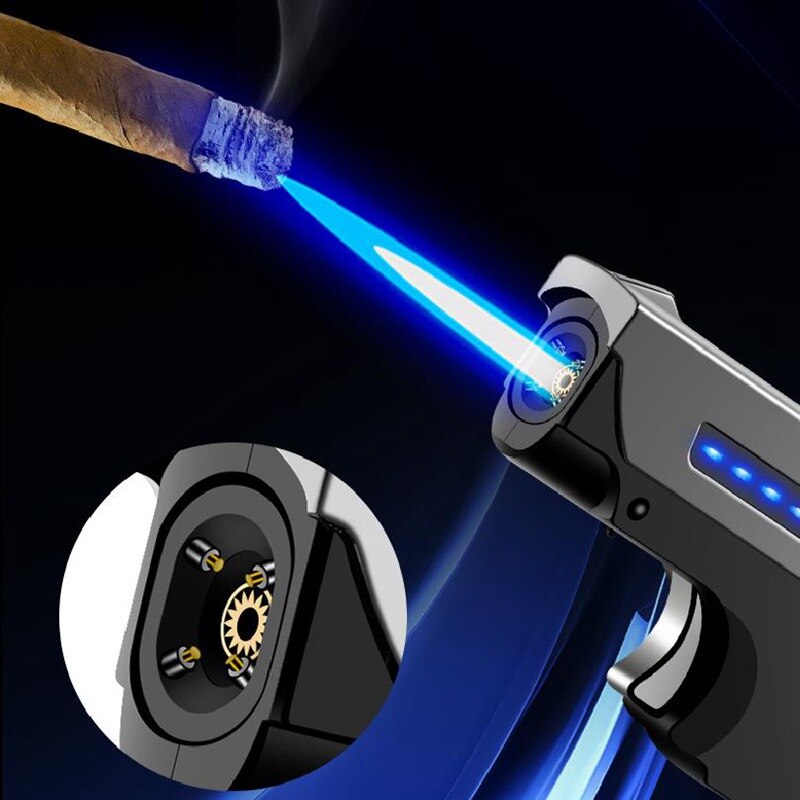 Jet-Gas-Torch-Gun-Briquet-Pistolet-M-tal-Coupe-Vent-lectrique-Plasma-Rechargeable-Usb-Double-Arc