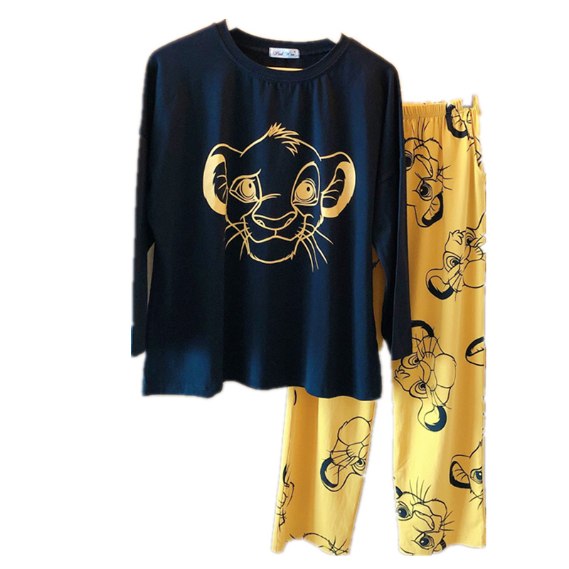 Disney-Ensemble-de-pyjama-mignon-Simba-pour-femme-v-tements-de-nuit-de-loisirs-manches-longues