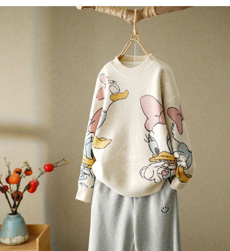 Disney-Duck-Long-Sleeve-Autumn-Winter-Cardigan-Jumper-Top-Turtleneck-Pullovers-Casual-Sweaters-Women-Loose-Sweater