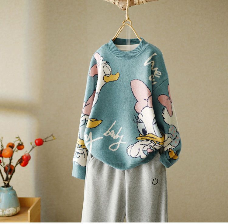 Disney-Duck-Long-Sleeve-Autumn-Winter-Cardigan-Jumper-Top-Turtleneck-Pullovers-Casual-Sweaters-Women-Loose-Sweater