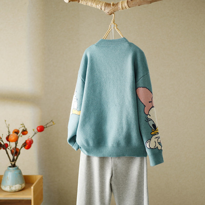 Disney-Duck-Long-Sleeve-Autumn-Winter-Cardigan-Jumper-Top-Turtleneck-Pullovers-Casual-Sweaters-Women-Loose-Sweater