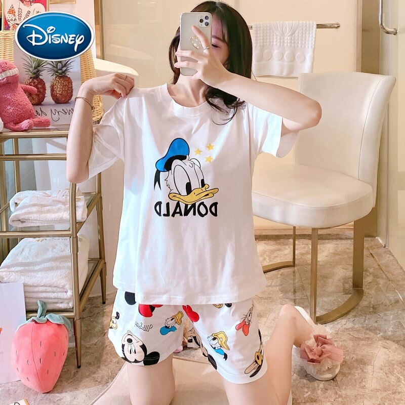 Ensemble-pyjama-Disney-Mickey-Minnie-pour-femmes-v-tements-de-nuit-courts-dessin-anim-mignon-v