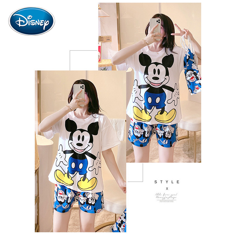 Ensemble-pyjama-Disney-Mickey-Minnie-pour-femmes-v-tements-de-nuit-courts-dessin-anim-mignon-v