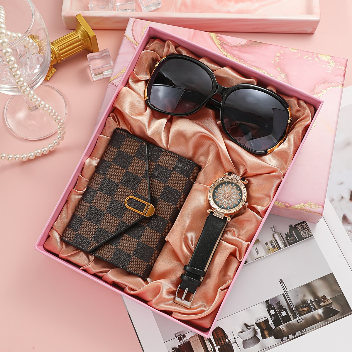 Coffret-cadeau-cr-atif-pour-femme-montre-lunettes-de-soleil-portefeuille-vacances-pratique-anniversaire-m-re