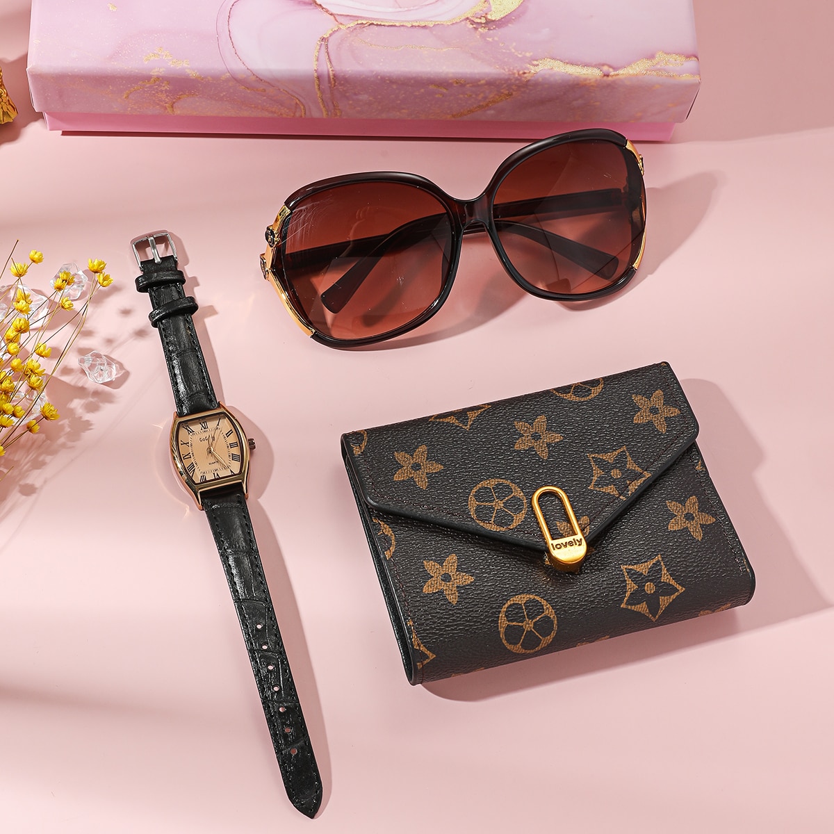 Coffret-cadeau-cr-atif-pour-femme-montre-lunettes-de-soleil-portefeuille-vacances-pratique-anniversaire-m-re