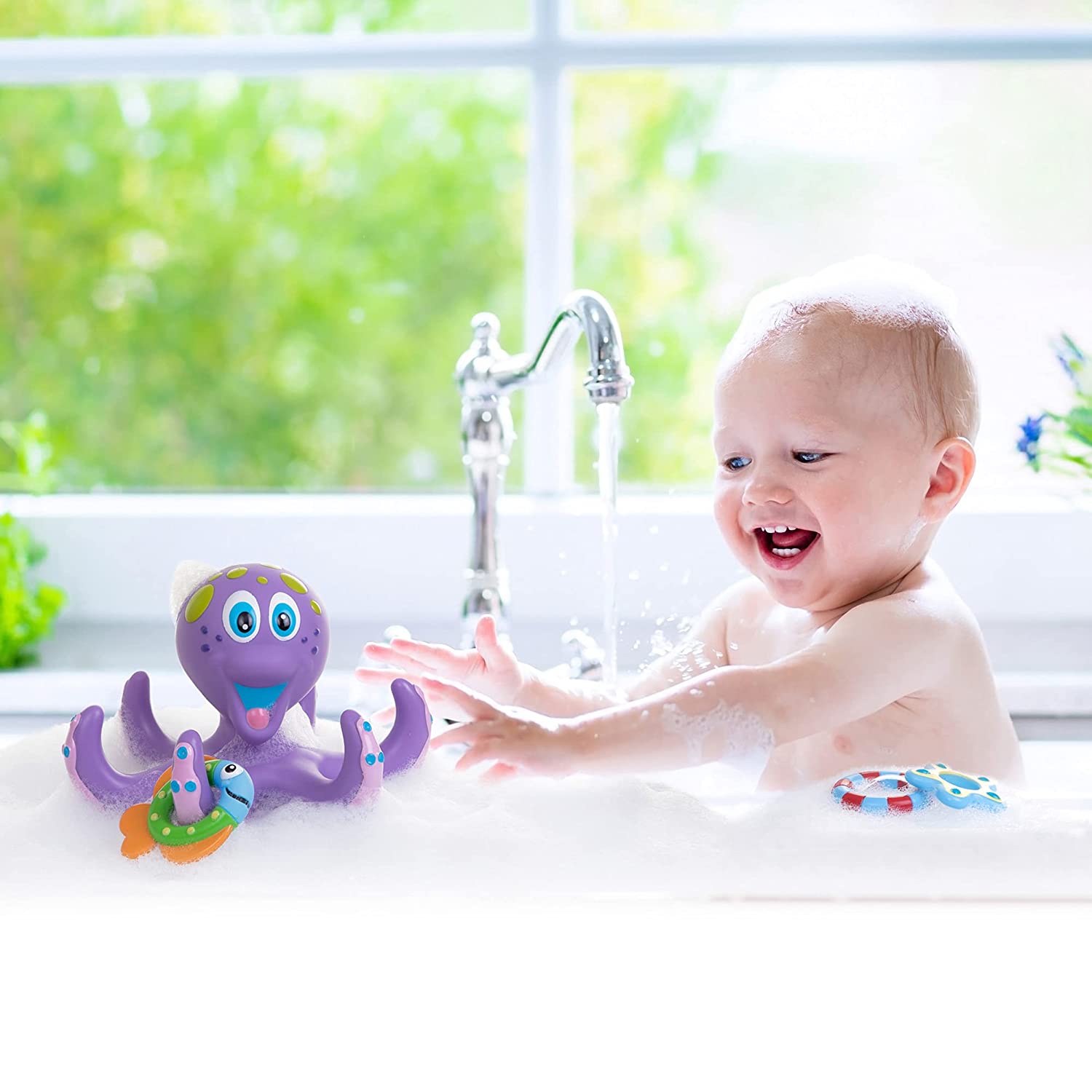 Enfants-douche-bain-jouets-mignon-canard-roue-eau-dauphin-jouets-b-b-robinet-de-bain-eau