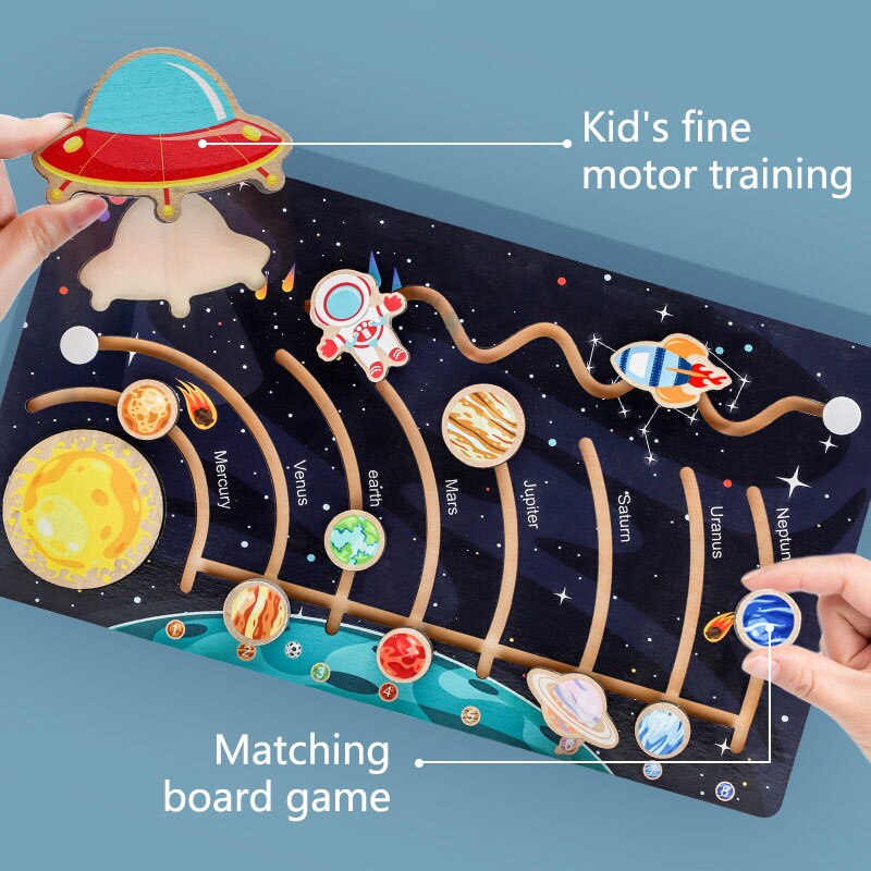 Planche-labyrinthe-syst-me-solaire-en-bois-jouet-ducatif-Montessori-Puzzle-coulissant-huit-plan-tes-jeu