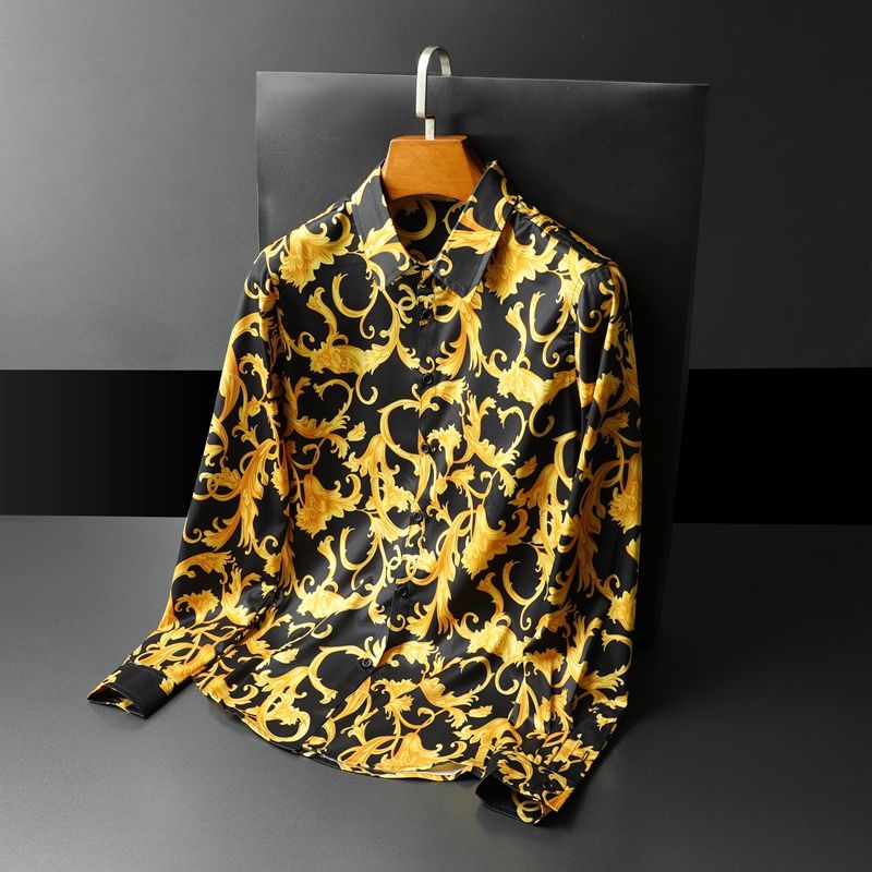 Chemise-de-luxe-Paisley-Baroque-manches-longues-pour-Homme-coupe-cintr-e-style-d-contract-couleur