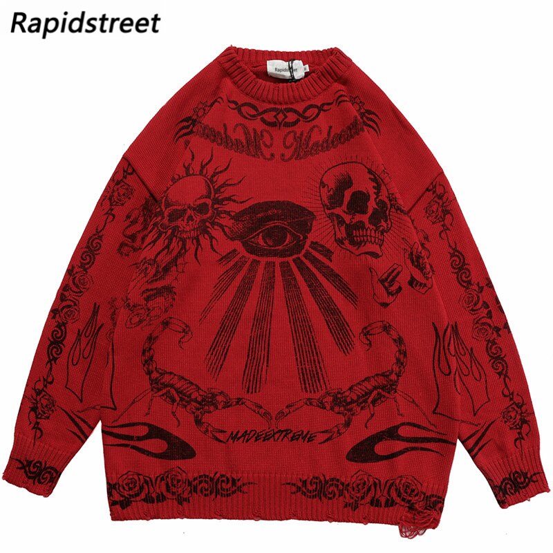 Pull-surdimensionn-Hip-Hop-pour-hommes-et-femmes-Harajuku-cr-ne-Graffiti-r-tro-Vintage-tricot