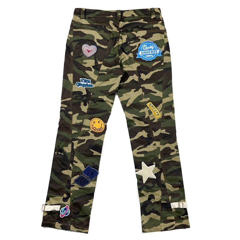 Jeans-de-Camouflage-pour-hommes-pantalon-Cargo-droit-et-d-contract-avec-Patch-brod-Streetwear-marque