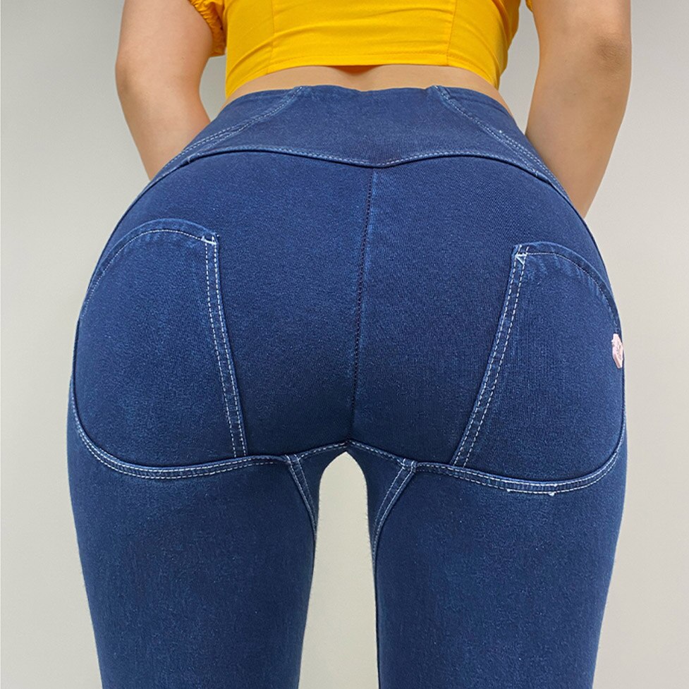 Melody-legging-taille-haute-extensible-4-boutons-bleu-fonc-Push-Up-en-Denim-Leggings-Sexy-pour