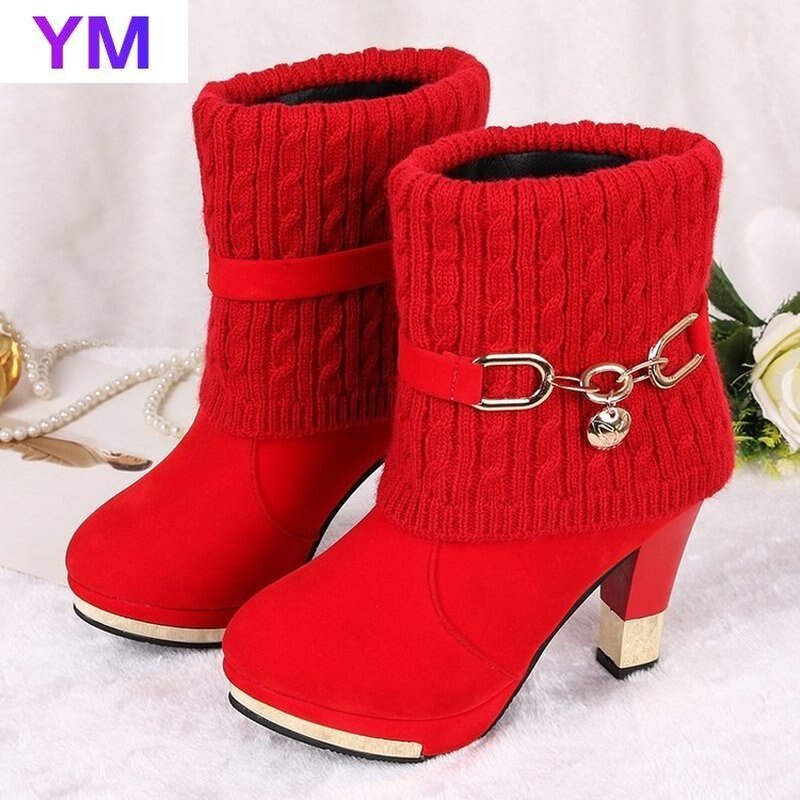 Bottes-talons-hauts-pour-femme-bottines-courtes-bout-pointu-Slim-rouge-noir-chaussures-automne-hiver-offre