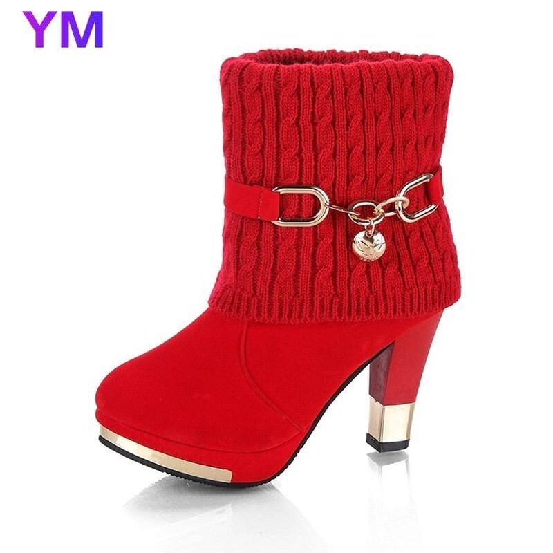 Bottes-talons-hauts-pour-femme-bottines-courtes-bout-pointu-Slim-rouge-noir-chaussures-automne-hiver-offre
