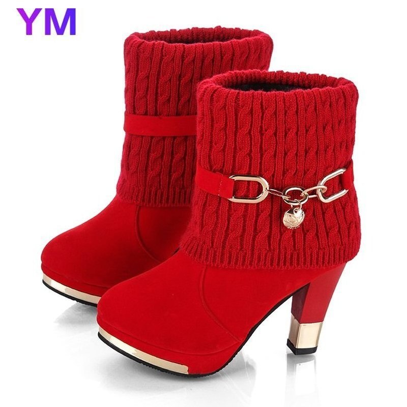 Bottes-talons-hauts-pour-femme-bottines-courtes-bout-pointu-Slim-rouge-noir-chaussures-automne-hiver-offre