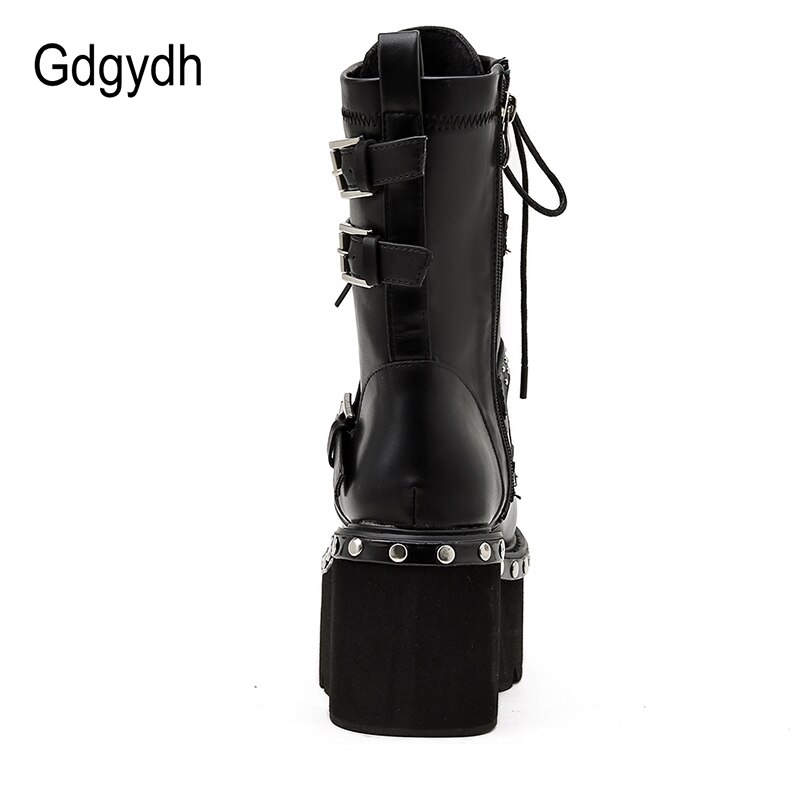 Gdgydh-bottes-de-moto-pour-femmes-chaussures-de-printemps-bout-rond-plateforme-paisse-talons-hauts-Style