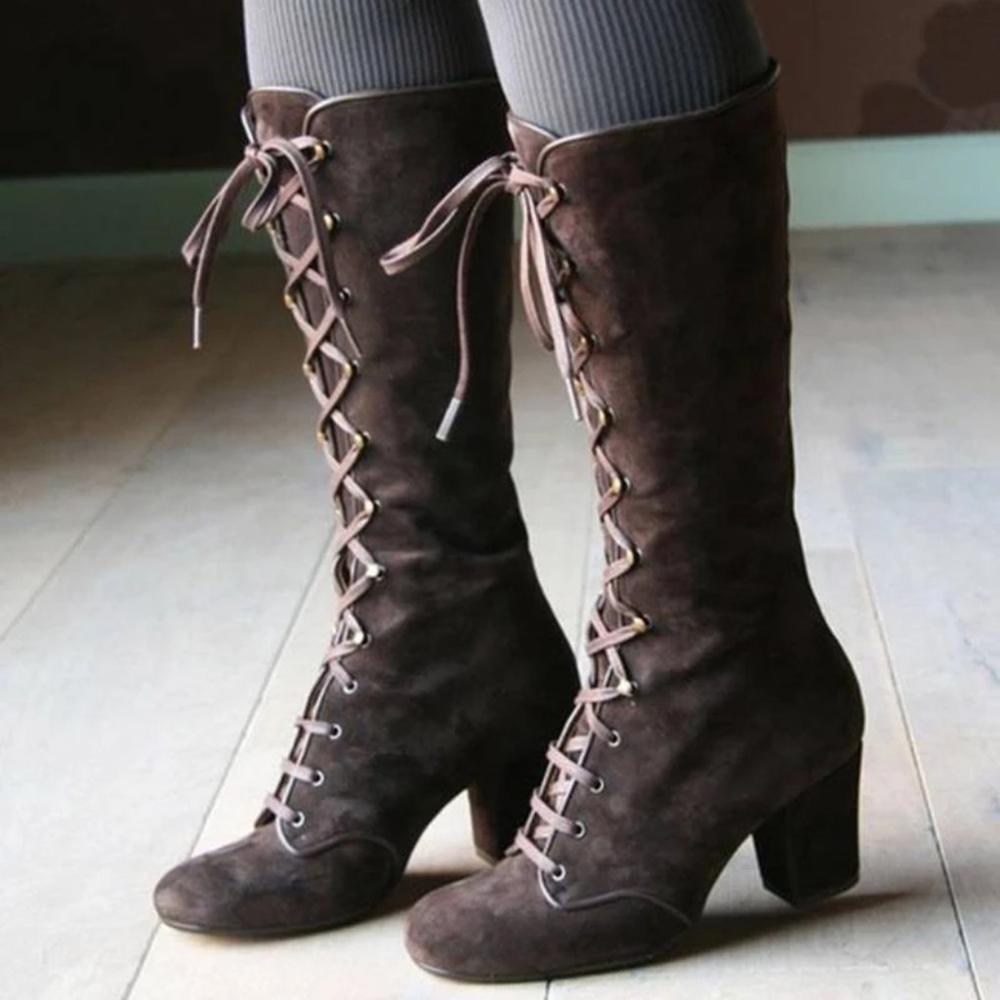 Bottes-noires-pour-femmes-chaussures-hautes-au-genou-d-contract-es-Vintage-r-tro-mi-mollet