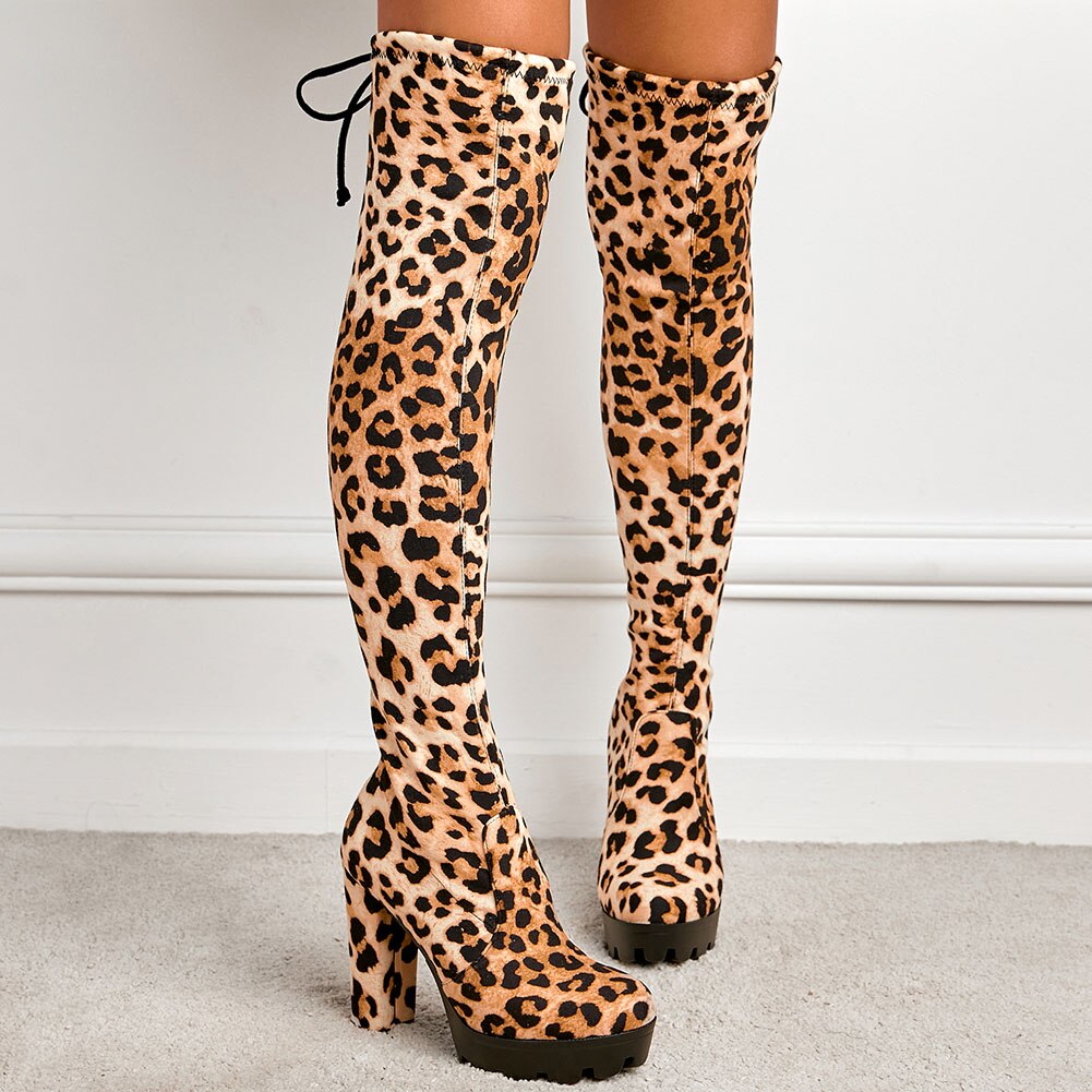 Bottes-l-opard-talons-carr-s-pour-femmes-chaussures-de-haute-qualit-enfiler-talons-Super