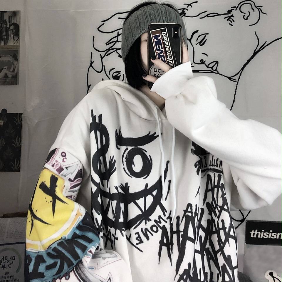 Sweat-capuche-gothique-japonais-pour-femmes-Streetwear-Punk-Hip-Hop-surdimensionn-avec-dessin-anim-imprim-automne