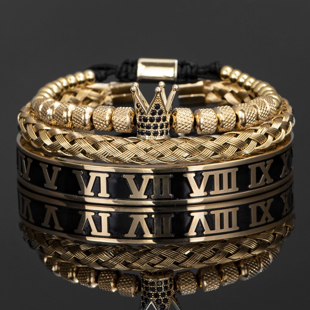 Bracelets-en-acier-inoxydable-pour-hommes-couronne-de-luxe-mail-chiffres-romains-boucle-en-corde-de