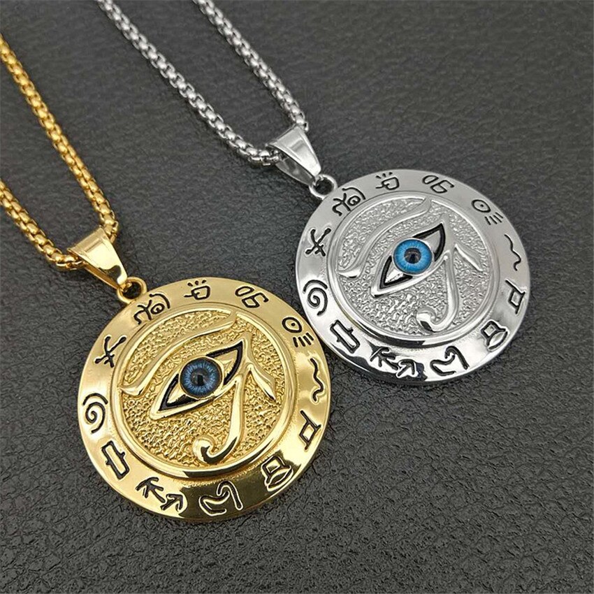 Colliers-avec-pendentif-l-il-d-horus-pour-hommes-et-femmes-bijoux-ronds-en-acier-inoxydable