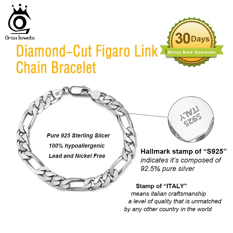 ORSA-jewelry-Bracelet-en-argent-Sterling-925-de-qualit-sup-rieure-cha-ne-maillons-Figaro-italien