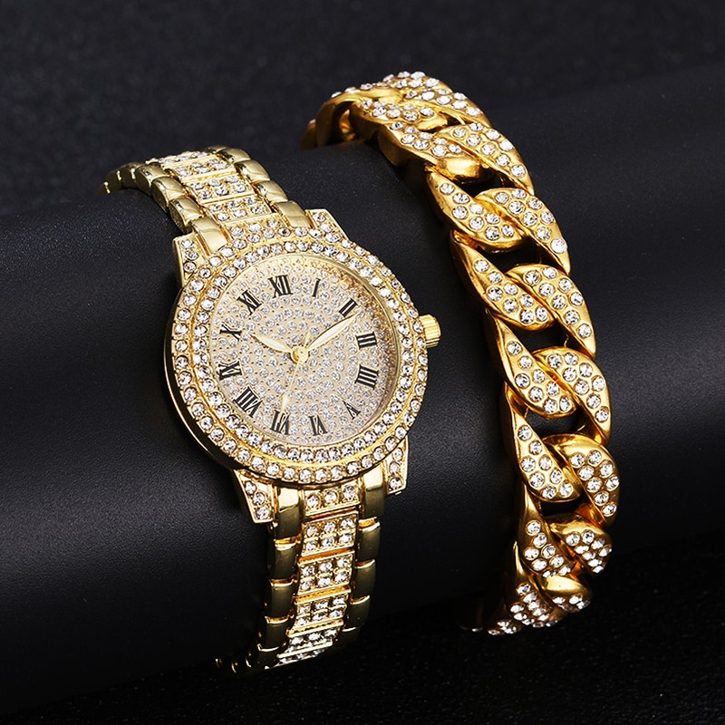 Pour-Femmes-Montre-en-Diamants-et-Strass-Bijou-avec-Bracelet-en-Or-et-Pierres-Marque-de