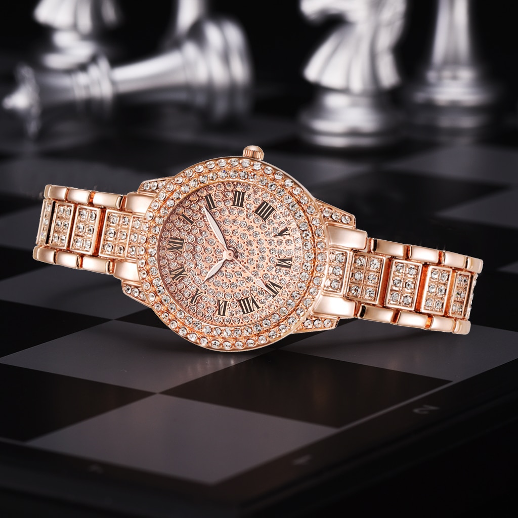 Pour-Femmes-Montre-en-Diamants-et-Strass-Bijou-avec-Bracelet-en-Or-et-Pierres-Marque-de