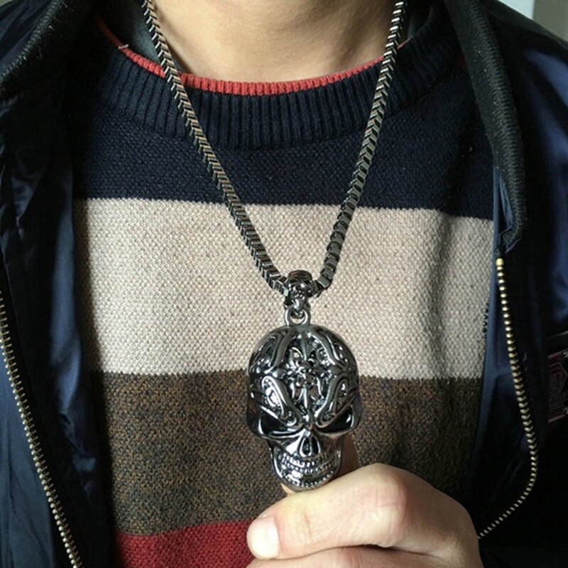 Collier-Hip-hop-en-m-tal-pendentif-cr-ne-cr-ne-gothique-cha-ne-squelette-tendance