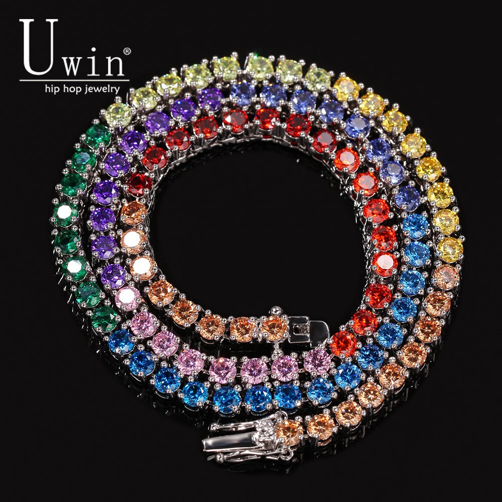 Uwin-collier-Hip-Hop-multicolore-avec-cha-ne-de-Tennis-4mm-couleur-strass-glac-mode-hommes