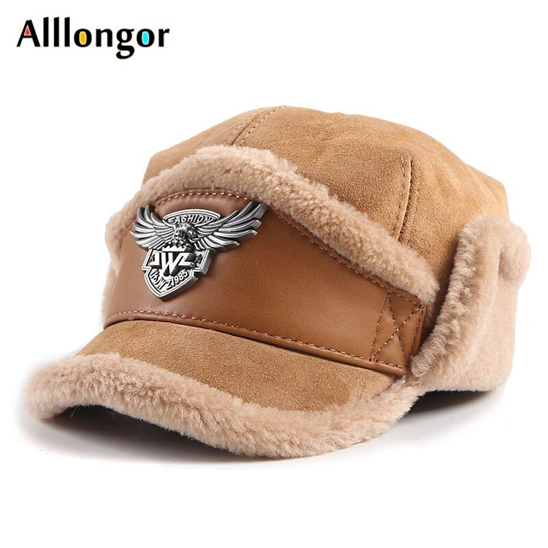 Casquette-d-hiver-en-cuir-de-haute-qualit-pour-hommes-chapeau-en-laine-d-agneau-chaud