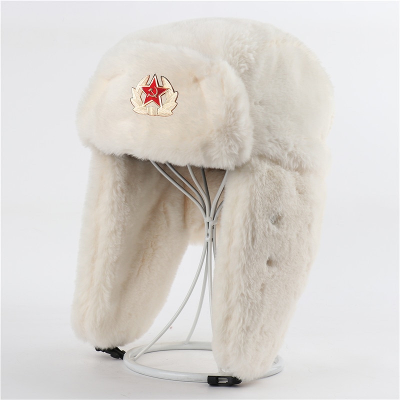 Chapeau-de-bombardier-en-fausse-fourrure-pour-homme-et-femme-casquette-de-neige-Badge-militaire-de