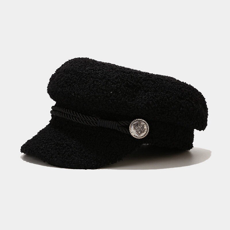 Casquette-militaire-en-laine-d-agneau-pour-femme-tenue-de-journal-garde-au-chaud-collection-automne