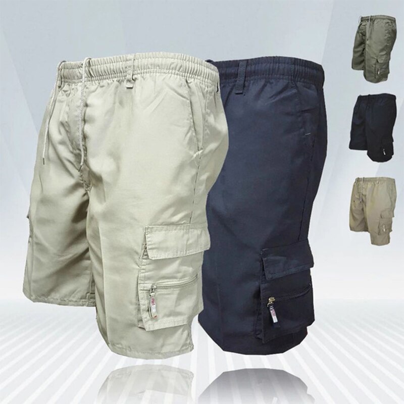 Shorts-Cargo-militaires-d-t-pour-hommes-pantalons-courts-lastiques-poches-droites-de-Style-militaire