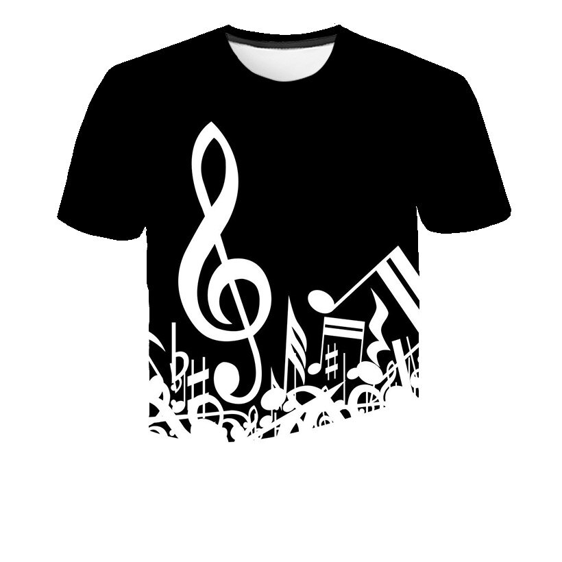 T-shirt-manches-courtes-Homme-femme-estival-et-d-contract-avec-Notes-de-musique-imprim-es