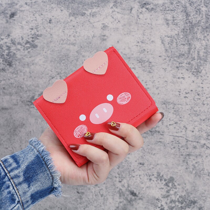 Portefeuille-rose-de-poche-pour-femmes-porte-cartes-Design-cochon-de-dessin-anim-porte-monnaie-court