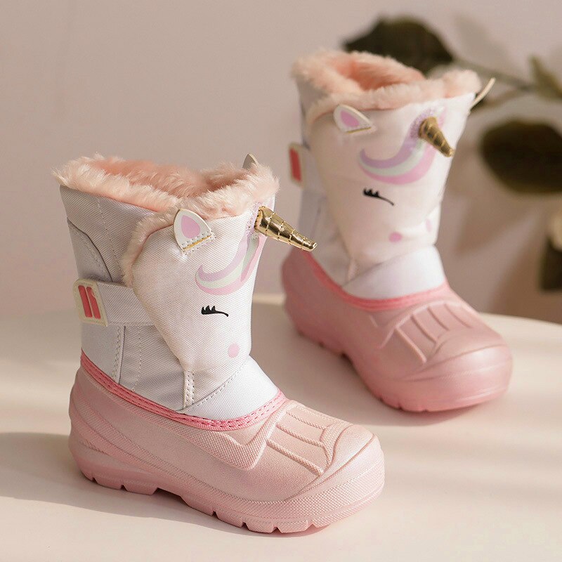 Bottes-de-neige-imperm-ables-pour-enfants-nouvelles-jolies-chaussures-de-ski-licorne-de-dessin-anim