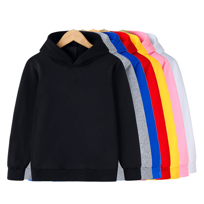 Enfant-Gar-on-et-Fille-Sweat-shirt-capuche-de-Couleur-Unie-Rouge-Noir-Gris-et-Rose