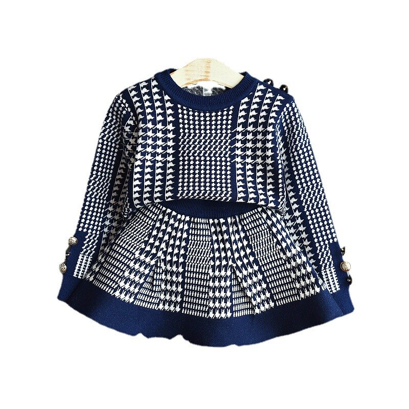 Pull-tricot-chaud-pour-enfant-fille-ensemble-deux-pi-ces-chemise-et-jupe-mode-cor-enne