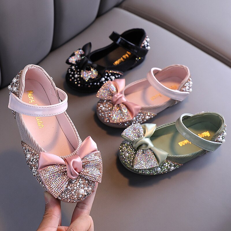 Chaussures-en-Cuir-Plates-avec-N-ud-en-Strass-pour-Enfant-Fille-B-b-Chaussures-de