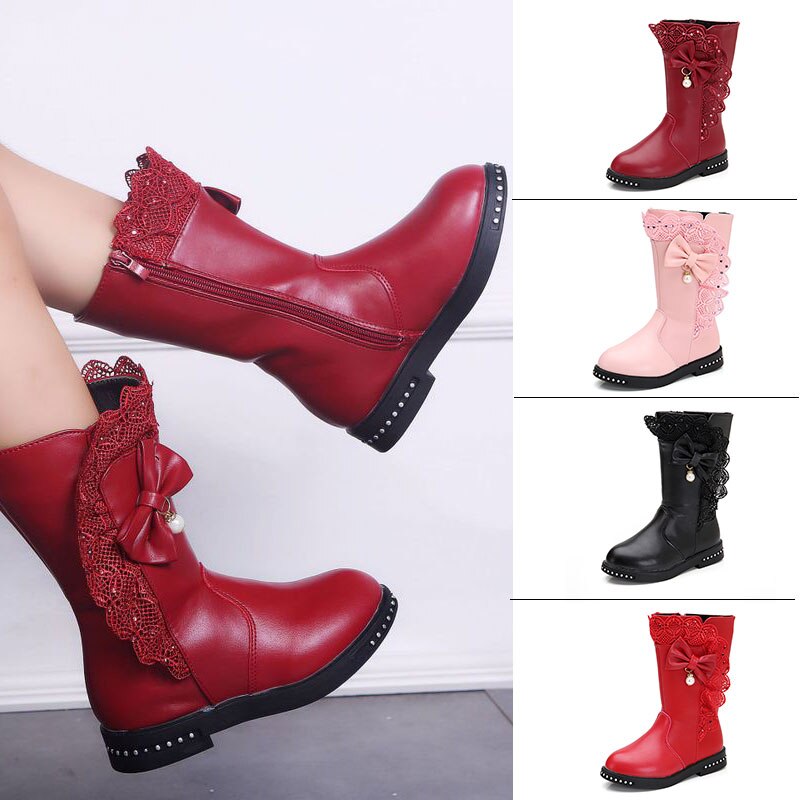 Bottes-hautes-en-fourrure-et-dentelle-perl-e-pour-filles-chaussures-d-hiver-en-caoutchouc-la