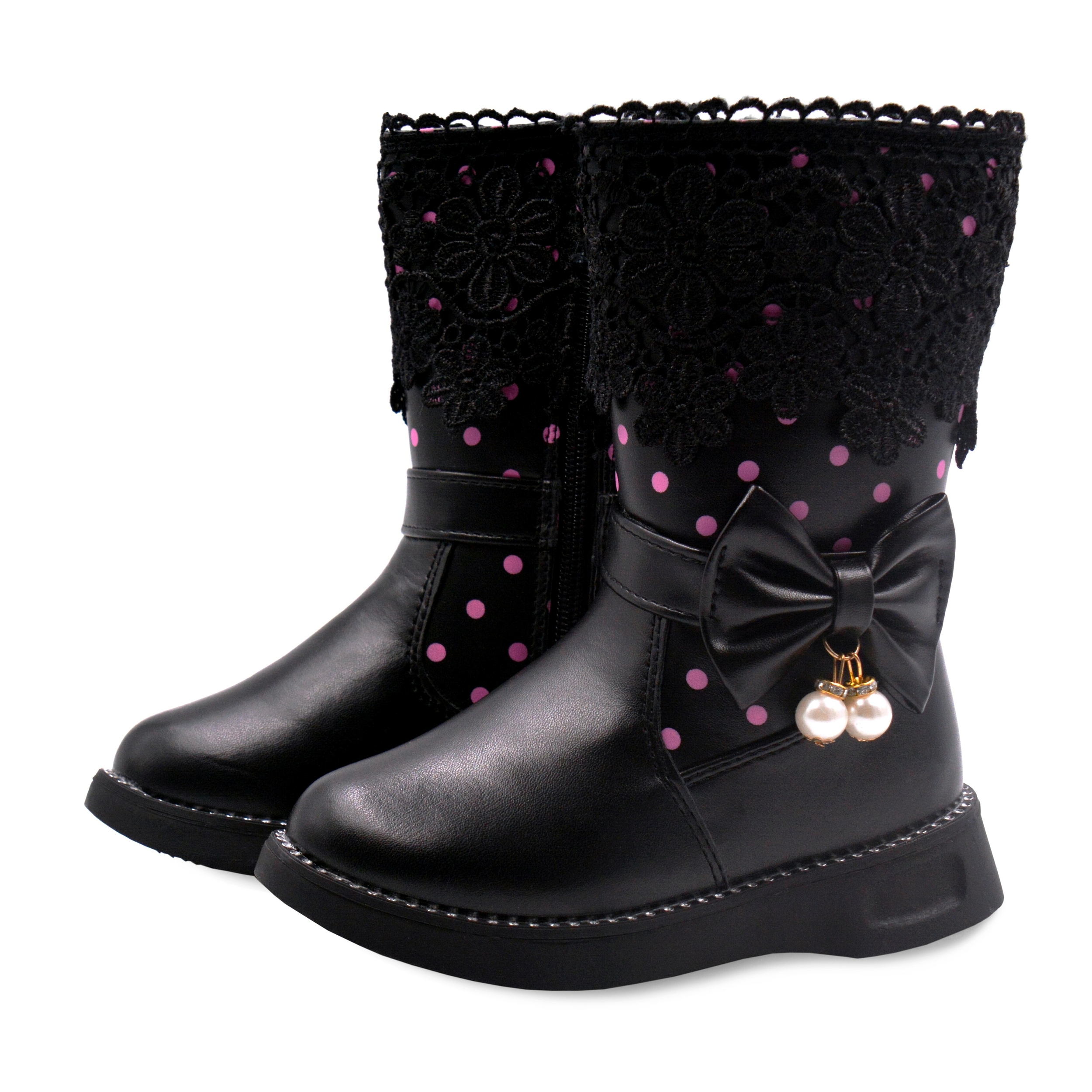 Bottes-hautes-en-fourrure-et-dentelle-perl-e-pour-filles-chaussures-d-hiver-en-caoutchouc-la