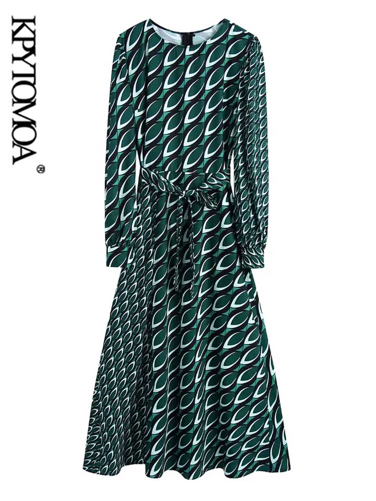 KPYTOMOA-robe-mi-longue-imprim-e-avec-ceinture-Vintage-col-rond-manches-longues-pour-femmes