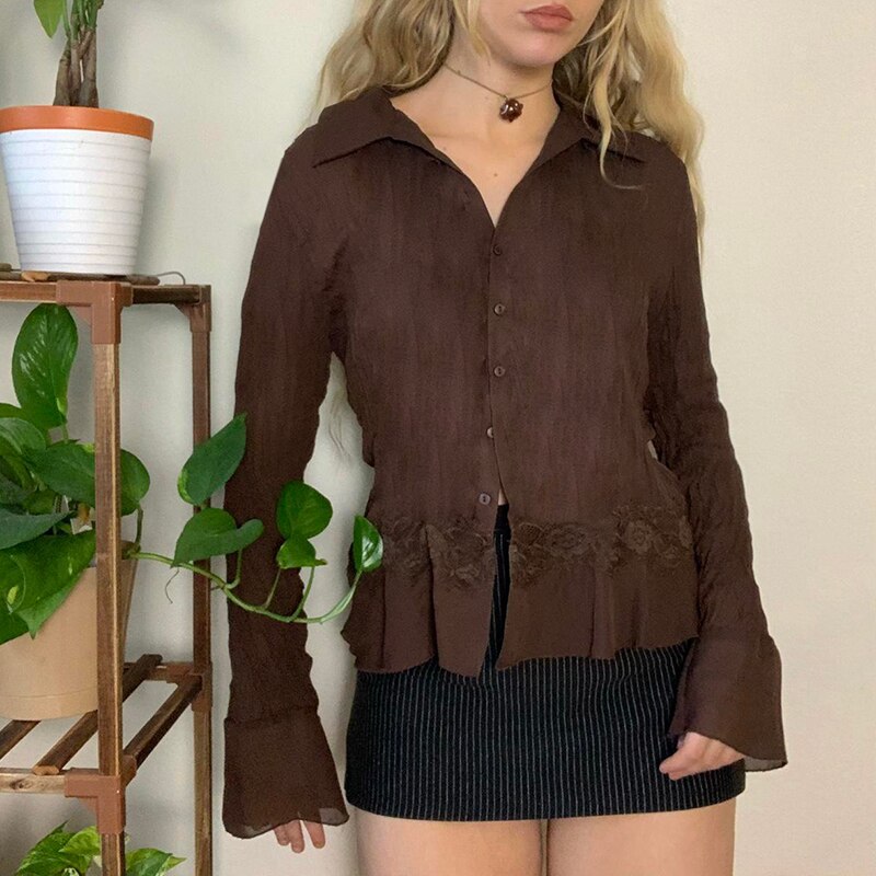 Darlingaga-chemise-manches-vas-es-pour-femme-haut-esth-tique-Vintage-mode-marron-automne-plis-dentelle