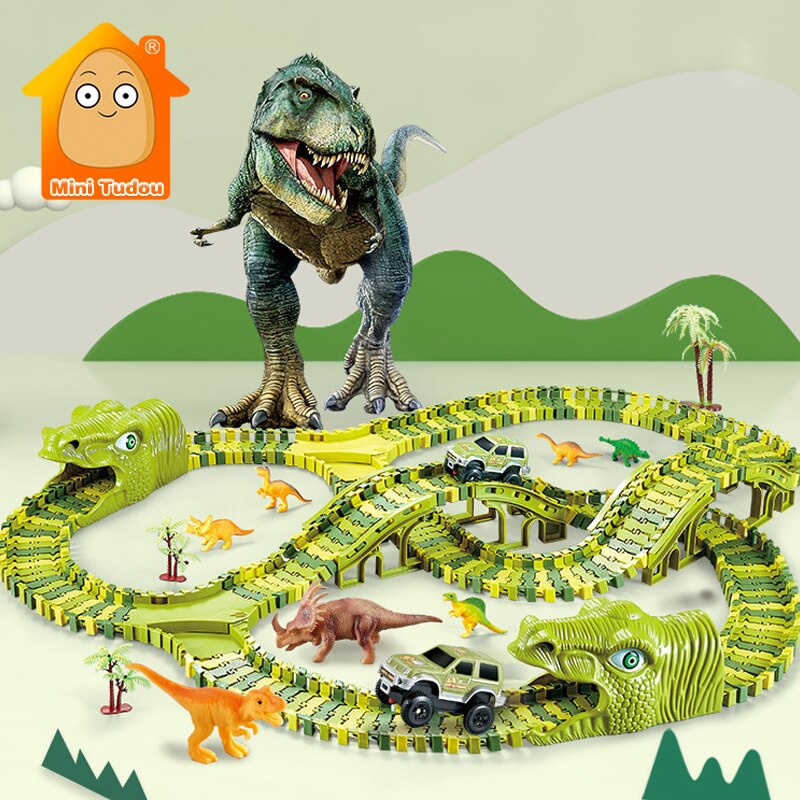 Piste-de-course-de-chemin-de-fer-de-dinosaure-jouet-de-bricolage-en-plastique-assemblage-Flexible