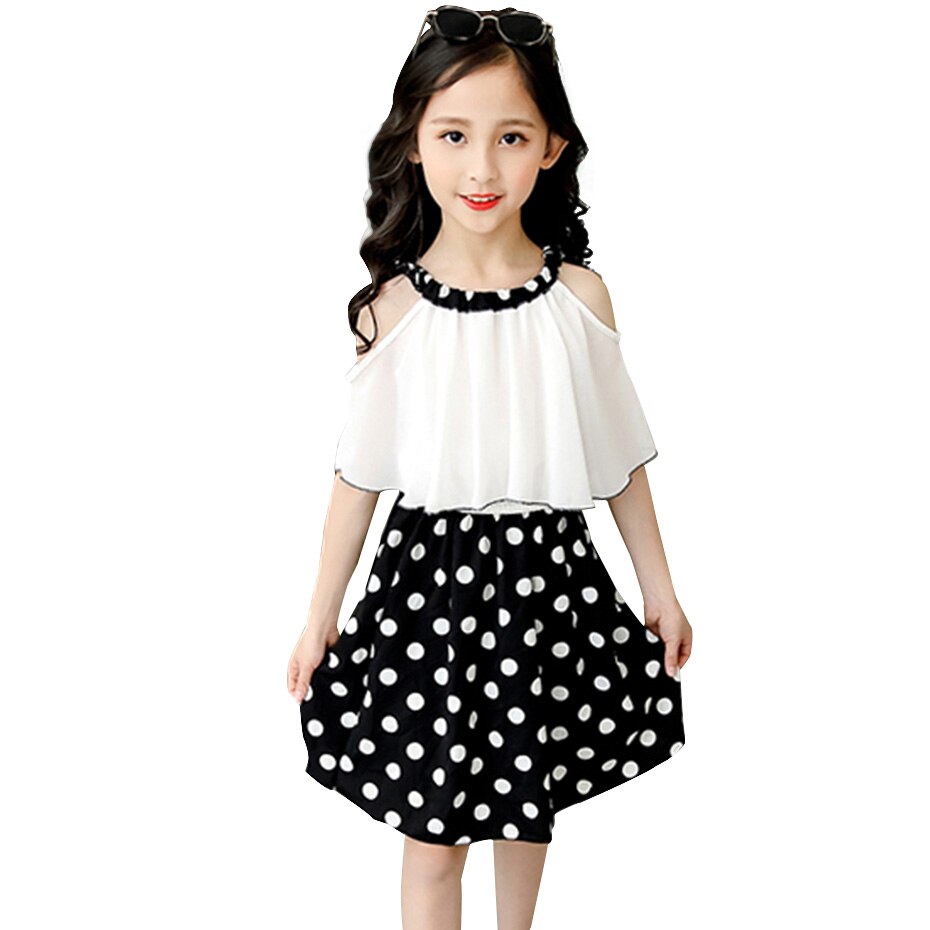 Robe-motifs-de-points-pour-petite-fille-tenue-en-patch-d-contract-v-tement-pour-enfant