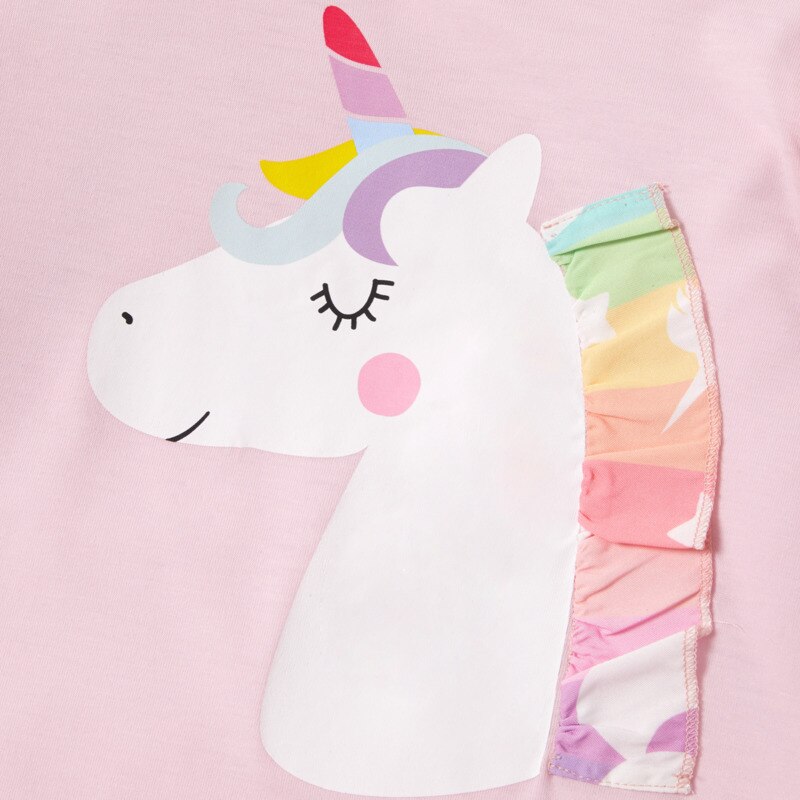 Ensemble-de-v-tements-pour-petites-filles-rose-licorne-de-dessin-anim-T-shirt-manches-longues