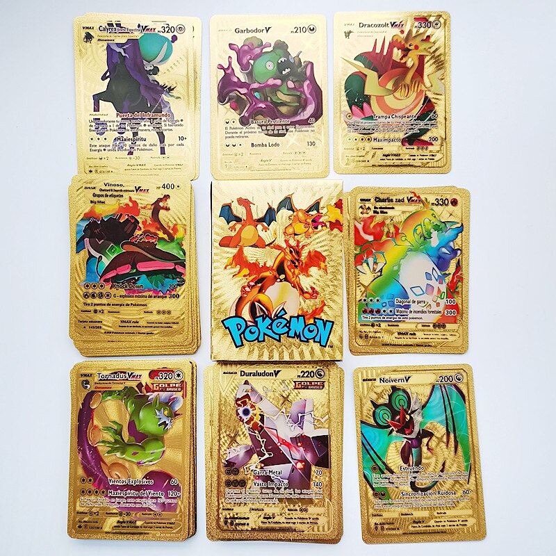 Cartes-Pokemon-en-m-tal-carte-V-PIKACHU-Charizard-dor-Vmax-jeu-pour-enfants-Collection-cadeau